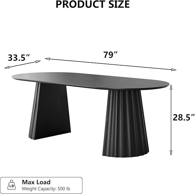 Casaphoria 79" Oval Dining Table, Modern Wood Kitchen Table with Cone Shaped Strip Concave Base for Living Room & Dining Room, Easy Assembly Farmhouse Furniture for 6-8, Black