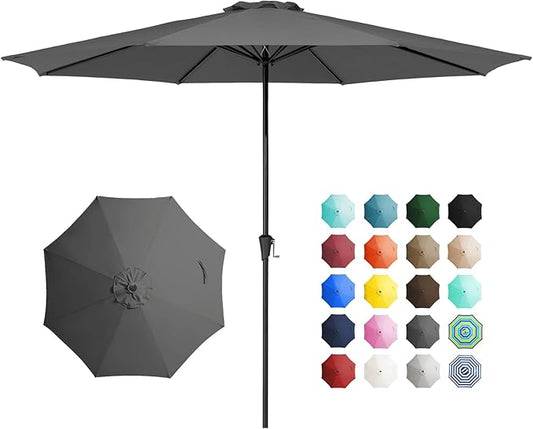 JEAREY 11' Patio Umbrellas Outdoor Table Market Umbrella w/Crank, 8 Sturdy Ribs, UV Protection Windproof for Garden, Deck, Backyard, Pool(Gray)