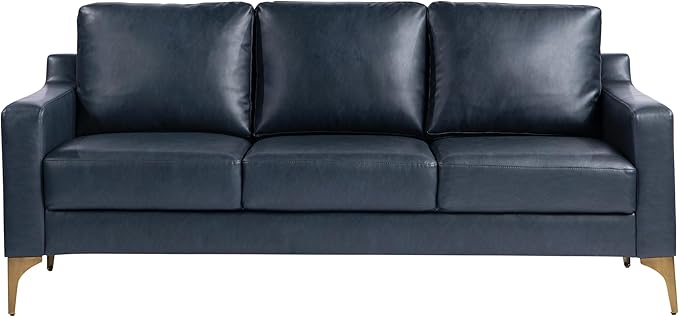 Serta Triton 78" Sofa, Transitional Modern, Dreamcoil Comfort, Metal Legs, Vegan Leather, Navy Blue