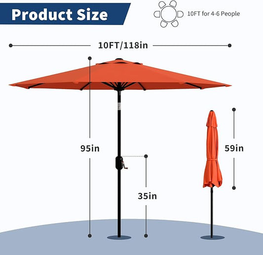 Garvee 10FT Patio Umbrella - Outdoor Table Umbrella with Crank Lift & Push Button Tilt - Market Umbrella 8 Sturdy Ribs UV Protection for Pool, Deck, Yard, Garden - Orange