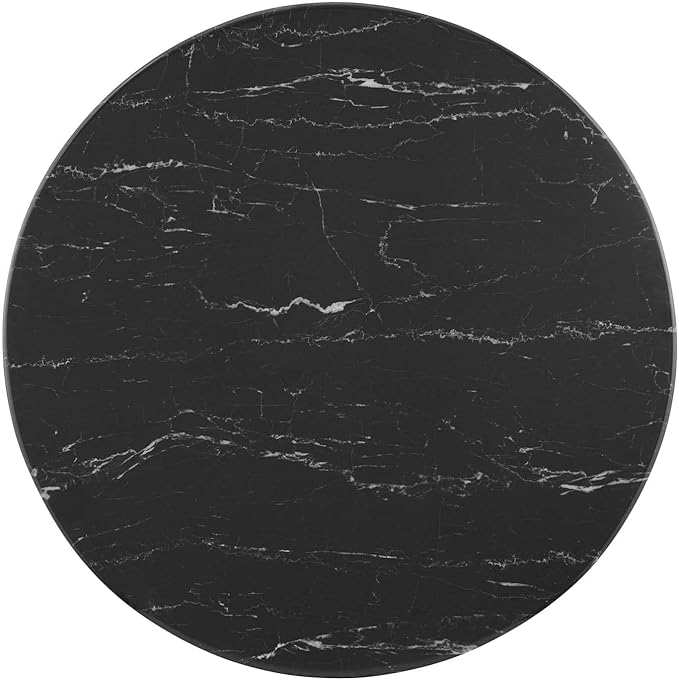 Modway Lippa Round 28" Artificial Marble Mid-Century Modern Bar Table in White Black