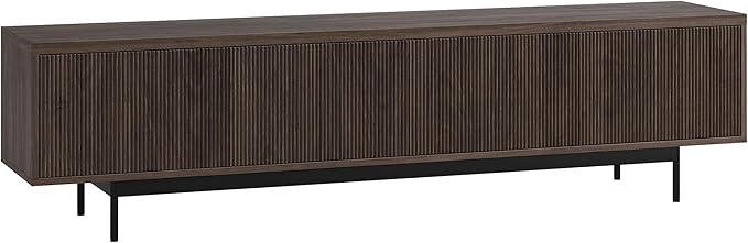 Henn&Hart Fluted TV Stand for TVs up to 85" with 2 Open-Concept Ribbed Storage Cabinets for Living Room, Family Room, or Office, Warm Brown