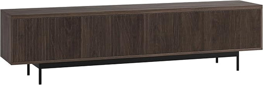 Henn&Hart Fluted TV Stand for TVs up to 85" with 2 Open-Concept Ribbed Storage Cabinets for Living Room, Family Room, or Office, Warm Brown