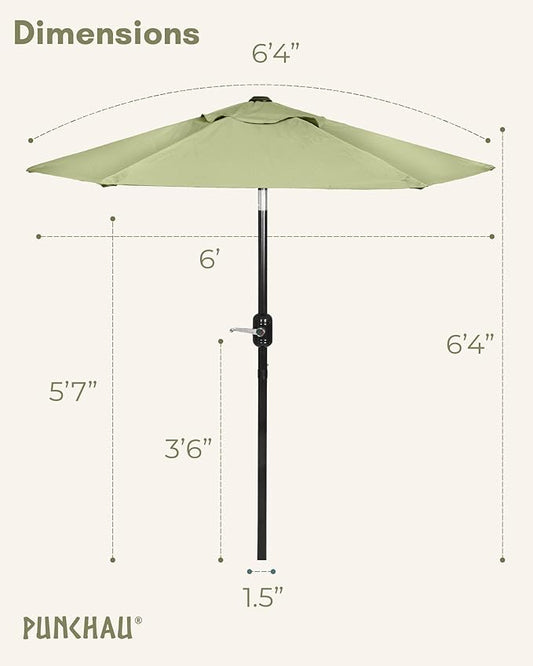 6 Ft Outdoor Patio Umbrella with Aluminum Pole, Easy Open/Close Crank and Push Button Tilt Adjustment - Sage Green Market Umbrellas