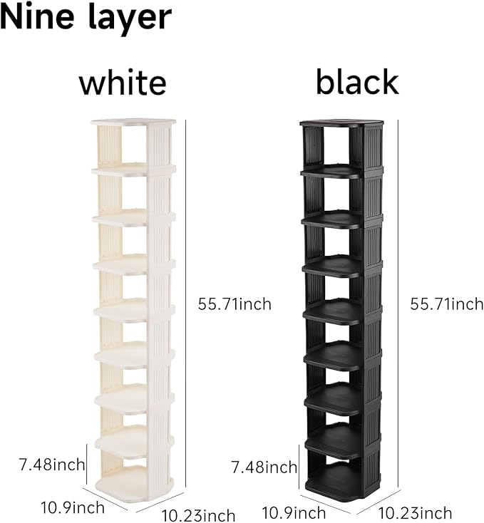 Vertical Shoe Rack, 9-Tier Plastic Stackable Storage Shelf for Small Closets and Narrow Spaces, Compact Free Standing Shoe Racks for Entryway Bedroom Dormitory