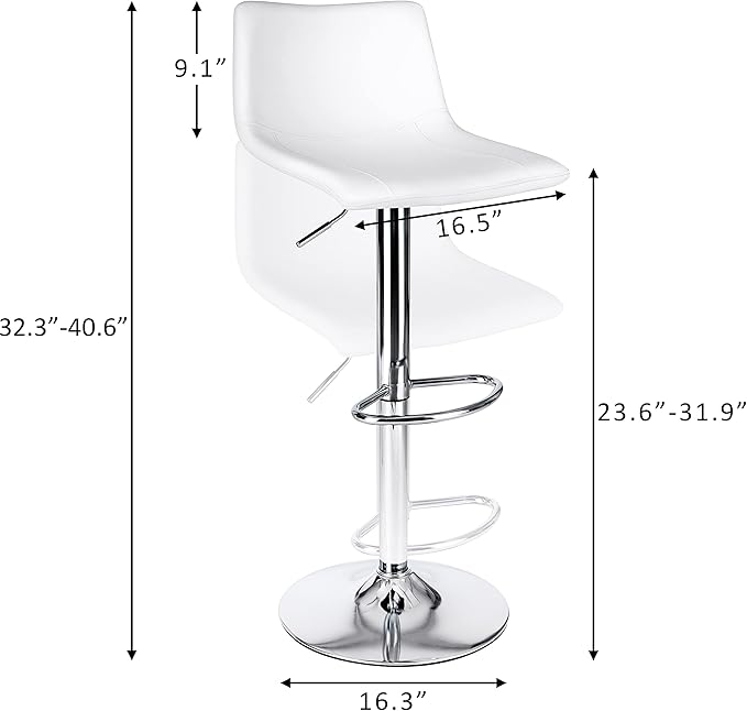 Finnhomy Bar Stools Modern PU Leather, Bar Stools Set of 2 Counter Height, Swivel Barstools with Footrest and L Shape Back, Height Adjustable Modern Bar Chairs for Kitchen, White