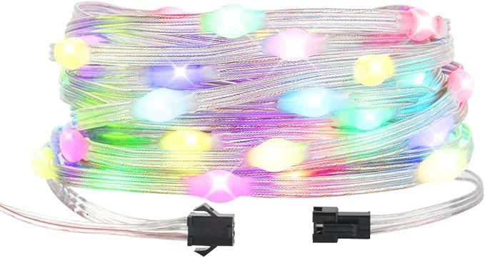 BTF-LIGHTING WS2812B IC RGB Pebble Pixel Light Seed String Roll Individually Addressable Chasing Color Smart Fairy String Light PVC Wire 16.4FT 50LED DC5V for Christmas Decor(No Adapter or Controller)