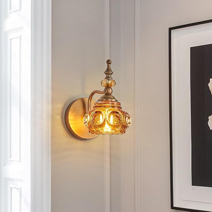 Vintage 2-Pack Wall Sconces Amber Rose Wall Lights Bathroom Vanity Lighting Fixtures, Vanity Light Rust-Proof and Durable for Bedroom Living Room Hallway