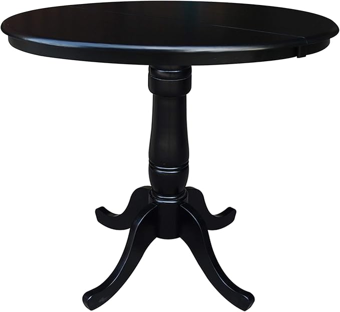 International Concepts 36-Inch Round Top Pedestal Table with 12-Inch Leaf, 36-Inch Counter Height, Black