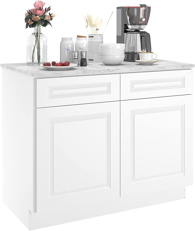 LOVMOR Kitchen Base Cabinets, Sideboard Storage Cabinet, Entryway Cabinet with 2-Drawers & Adjustable Shelf, 42" W X 24" D X 34-1/2"H