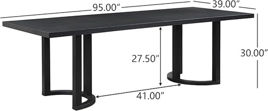 Christopher Knight Home Evat 95 Inch Dining Table for 6-8 People, Modern Kitchen Table with U-Shaped Legs, Large Wooden Rectangular Farmhouse Dinner Furniture for Dining Room, Home Office, Black
