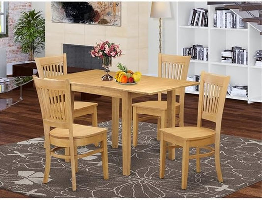 East West Furniture NDVA5-OAK-W 5 Piece Dining Room Furniture Set Includes a Rectangle Dining Table with Dropleaf and 4 Wood Seat Chairs, 30x48 Inch, Oak