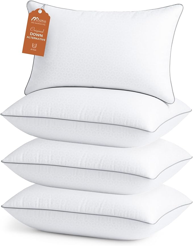 Sasttie Pillows Standard Size Set of 4, Full Size Bed Pillows for Side, Back, and Stomach Sleepers - Oeko-Tex Certified Down Alternative Plump Filling - Hotel Quality and Machine Washable, 4 Pack