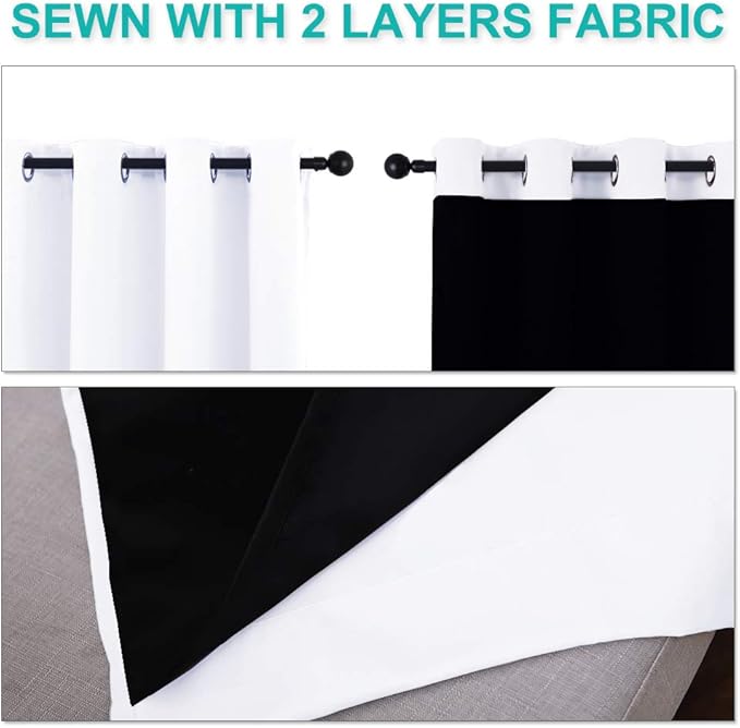 NICETOWN 100% Blackout Window Curtain Panel, White, 1 Piece, 42 inches Wide Each Panel, Heat and Full Light Blocking Drape with Black Liner for Nursery, 80 inches Drop Thermal Insulated Draperies