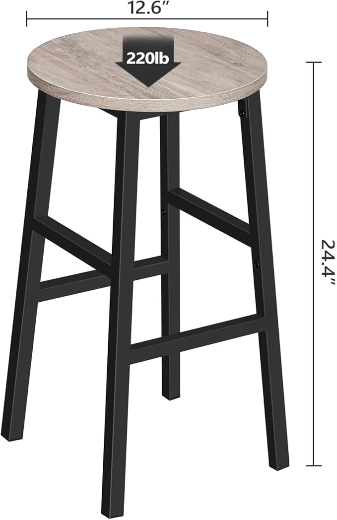 Bar Stools, Set of 2 Round Bar Chairs with Footrest, 24.4 Inch Kitchen Breakfast Bar Chairs, Industrial Bar Stools, Easy Assembly, for Dining Room, Kitchen, Greige BAHG0201Z (Pack of 3)