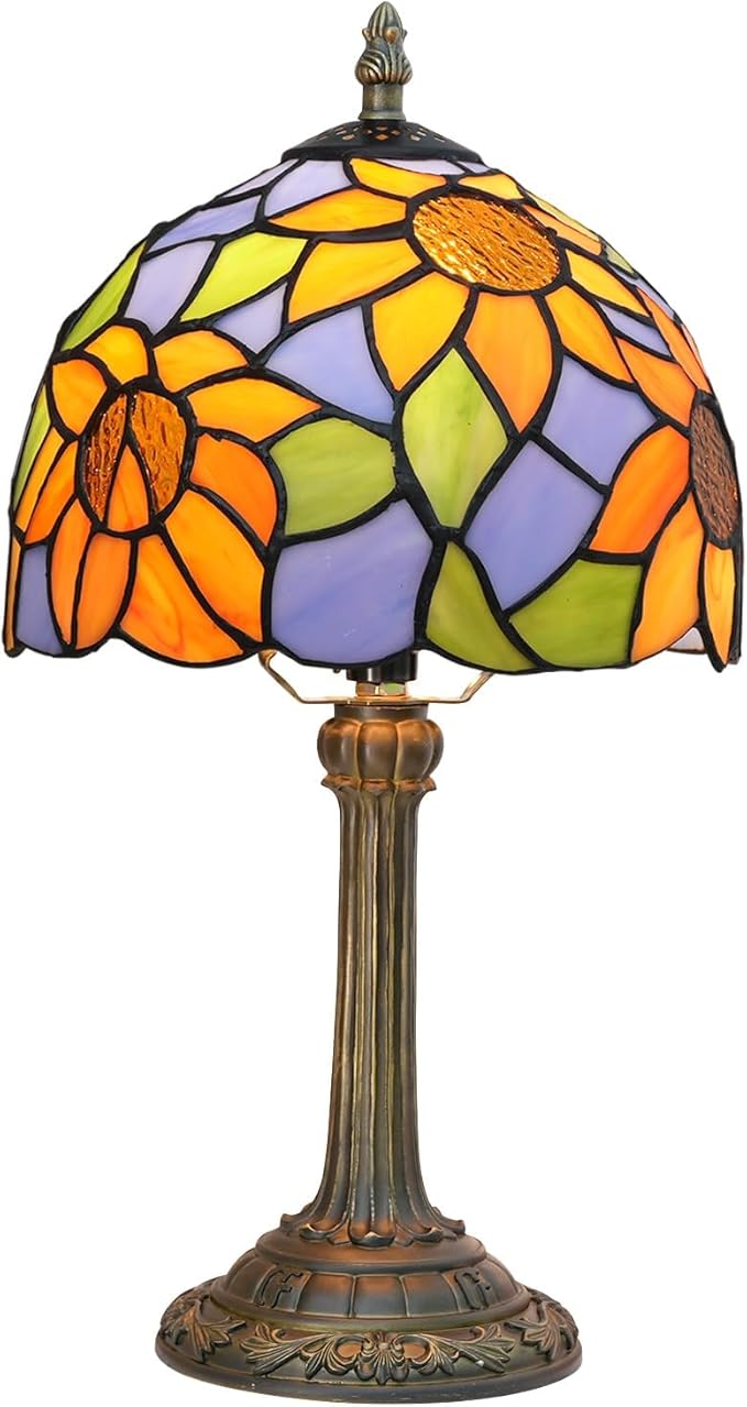 Tiffany Lamp Bedside Table Lamp-Nightstand,Stained Glass Lamp for Bedroom Dorm Living Kitchen, Aesthetic Cute Home Decor Gift (Blue Background Sunflower)