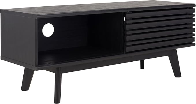 SAFAVIEH Aurelio TV Stand for up to 55" Flatscreen – Black, 1 Sliding Door with Interior Storage and Open Shelves, Entertainment Media Console (MED9600B)