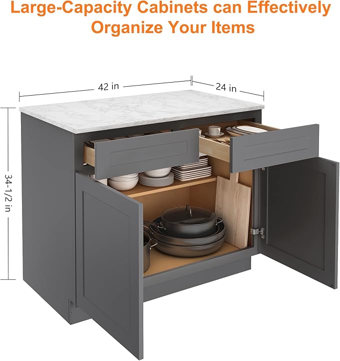 LOVMOR Kitchen Base Cabinets, Sideboard Storage Cabinet, Entryway Cabinet with 2-Drawers & Adjustable Shelf, 42" W X 24" D X 34-1/2"H
