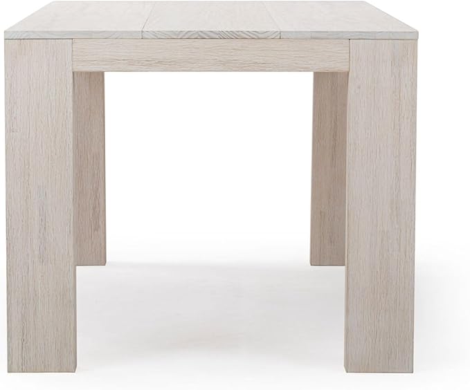 Plank+Beam 72 Inch Modern Solid Wood Dining Table - Solid Pine, Wirebrush Finish, Seats 6, Non-Toxic Finish, Easy Assembly, for Kitchen or Office, White Sand Wirebrush