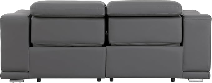 BlackJack Furniture Venice Top Grain Italian Leather Power Recliner Loveseat Sofa - 80" Theater Seating Modern Couch for Living Room Apartment Home with Adjustable Headrests & USB Port, Dark Grey