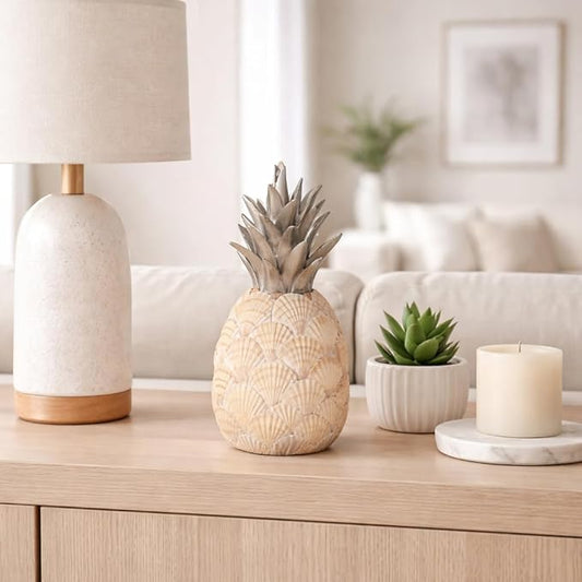 Sagebrook Home Unique 12" Seashell Pineapple Decorative Object, Polyresin Multi-Color Accent Piece for Home Elegance and Coastal Charm