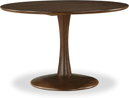 Meridian Furniture 915Brown-T Holly Collection Mid-Century Modern Dining Table with Rich Brown Finish, Solid Wood, Oak Veneer, 48" W x 48" D x 30" H, Brown