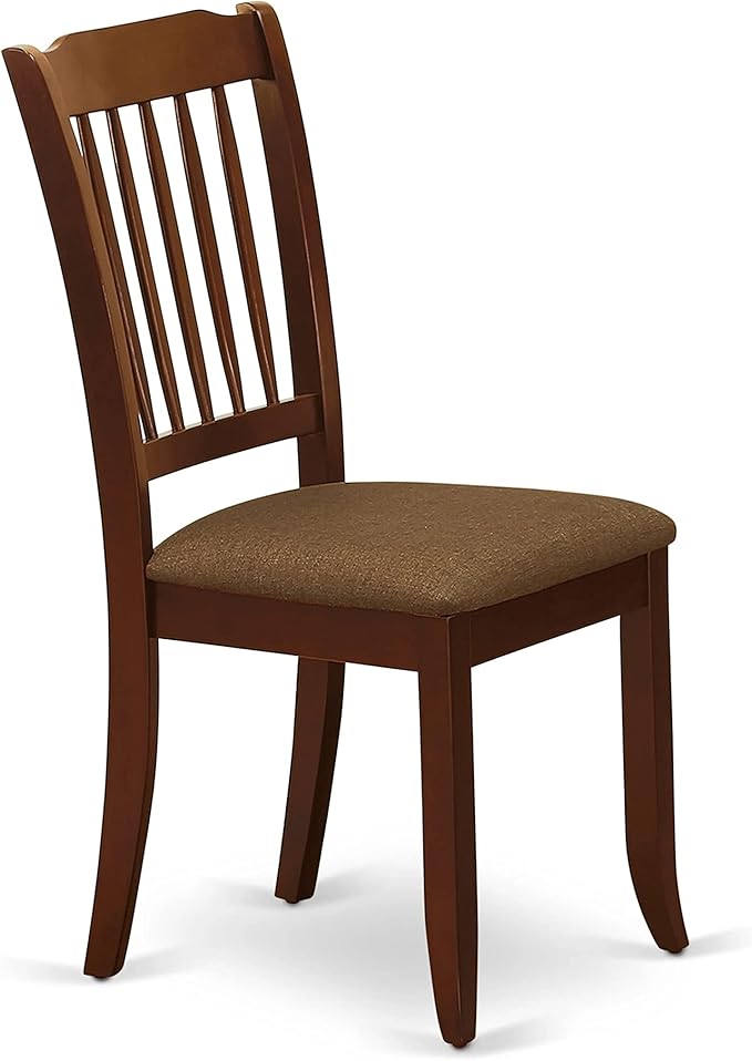 East West Furniture DAC-MAH-C Danbury Dining Room Chairs - Linen Fabric Upholstered Solid Wood Chairs, Set of 2, Mahogany