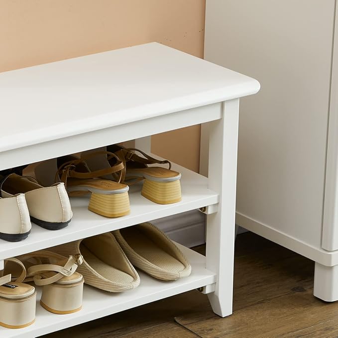 Shoe Rack Bench for Entryway with Storage, 48", 3-Tier Wooden Shoe Bench for Hallway, Front Door, Entrance, White
