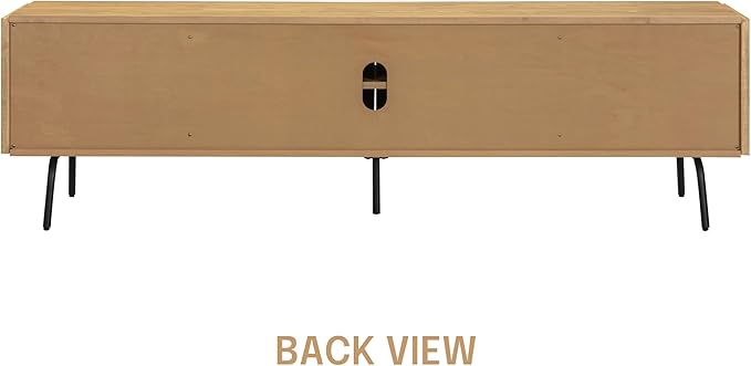 NTC Mossic TV Media Cabinet with 4 Doors for TVs, Entertainment Center with Natural Rattan, Metal Legs, Modern Storage Console for Living Room and Bedroom, Effortless Assembly, Sand