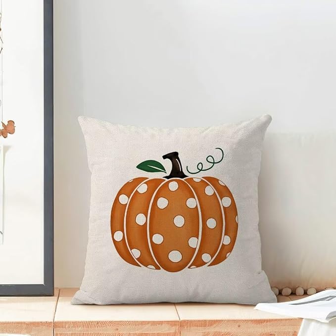 BETGINY Fall Pillow Covers 16 x 16 Inch Set of 2 Polka Dots Pumpkin Throw Pillow Covers Orange Fall Decor Cushion Cases Autumn Thanksgiving Decorative Outdoor Pillows for Sofa Couch Home