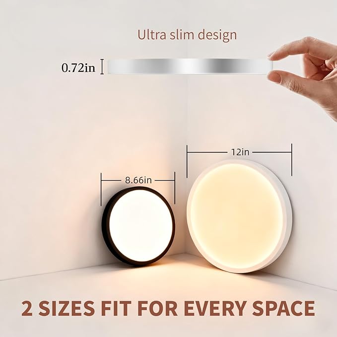 6Pack Flush Mount Ceiling Light Fixtures, 18W 2160LM & 5CCT Selectable (2700K-6500K), 8.66 Inch Edge-Lit Integrated LED Lights for Bedroom Kitchen Hallway Laundry Closet Room Ceiling, White
