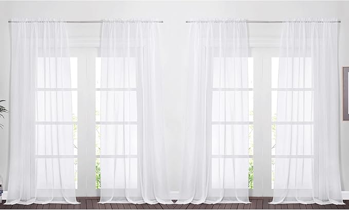 NICETOWN 4 Panels Sheer Curtains 95 - Plain Tulle Voile Panel Window Drapes/Draperies Set for Hall (4 Pieces, W60 x L95, White)