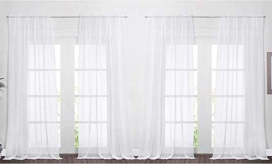 NICETOWN 4 Panels Sheer Curtains 95 - Plain Tulle Voile Panel Window Drapes/Draperies Set for Hall (4 Pieces, W60 x L95, White)