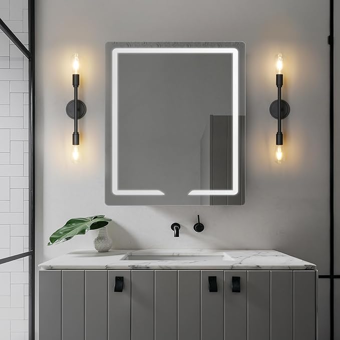 Phansthy Wall Sconces Set of Two, Modern Sconces Wall Lighting Fixtures, 2-Light Bathroom Light Over Mirror, Indoor Ceiling Light/Wall Light for Bedroom, Living Room (Black 2 Pack)