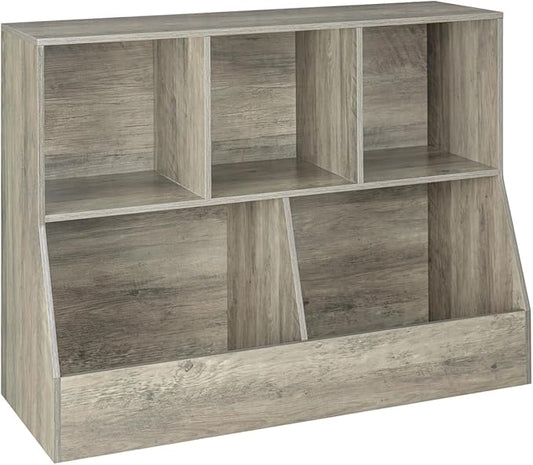 DINZI LVJ Toy Storage Organizer, Kids Bookshelf, Wood Toy Storage Cabinet, 5 Cubby Children Bookcase, 39.4" L Toddler Book Shelf for Playroom, Living Room, Nursery, Hallway, School, Gray Wash