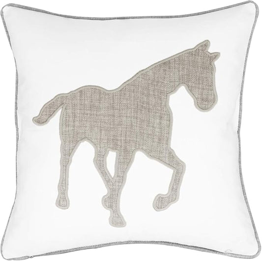 Animal Cotton Throw Pillow Covers Horse Pattren Embroidered 18x18 Inches for Couch Cushions Covers (White) …