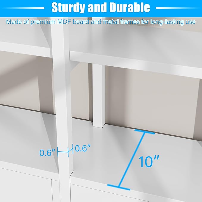 Tall Arched Bookshelf and Bookcase with 3 Cabinets, Triple Wide 5 Tier Industrial Etagere Open Bookshelf, Wood Book Shelf for Bedroom Living Room (White)