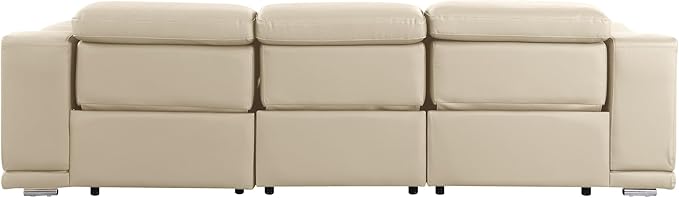 BlackJack Furniture Venice Top Grain Italian Leather Power Recline 3 Piece Sofa - 107" Theater Seating Modern Couch for Living Room Apartment Lounge Home with Adjustable Headrests & USB Port, Beige