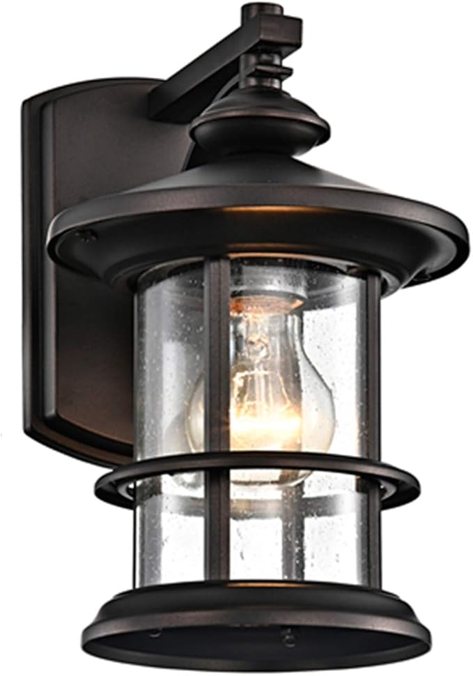 MICSIU 100W Max Vintage Farmhouse Outdoor Wall Light, 10 Inch Oil Rubbed Bronze Metal Exterior Sconce, Clear Seedy Glass Porch Light for Entryway, Garage, or Bathroom