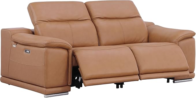 Blackjack Furniture Venice Top Grain Italian Leather 6 Power Recliner Seaters 3 Piece Sofa Set with Adjustable Headrests Modern Luxury Seating Sofa, Loveseat and Chair for Living Room Lounge, Cognac