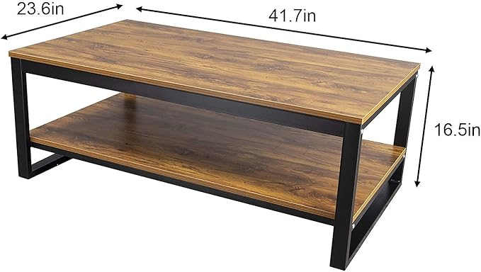 DIMAR GARDEN Wood Coffee Table with Storage Shelf 41.7in Industrial Table for Living Room, Brown