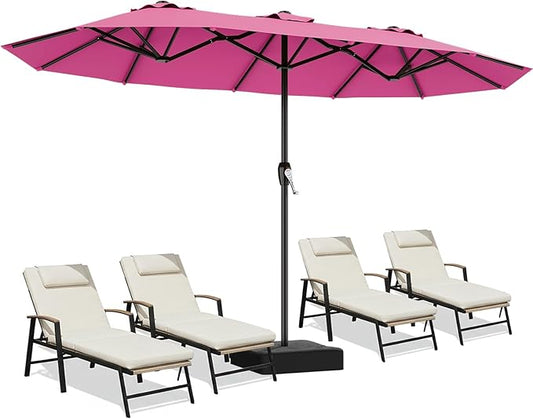 AreShark 15ft Patio Umbrella with Base, Double Sided Outdoor Umbrella with 12 Fiberglass Ribs, Large Outdoor Umbrella for Garden, Pool, Deck, Backyard & Market, Rose Pink