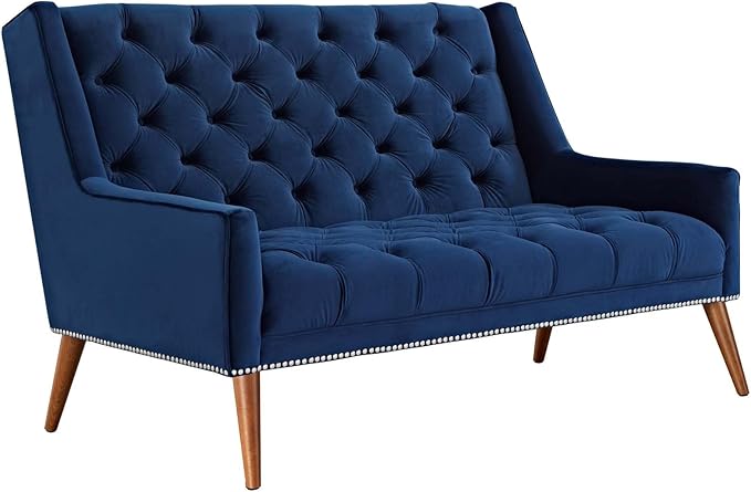 Modway Peruse Velvet Loveseat in Navy