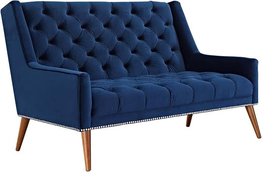Modway Peruse Velvet Loveseat in Navy