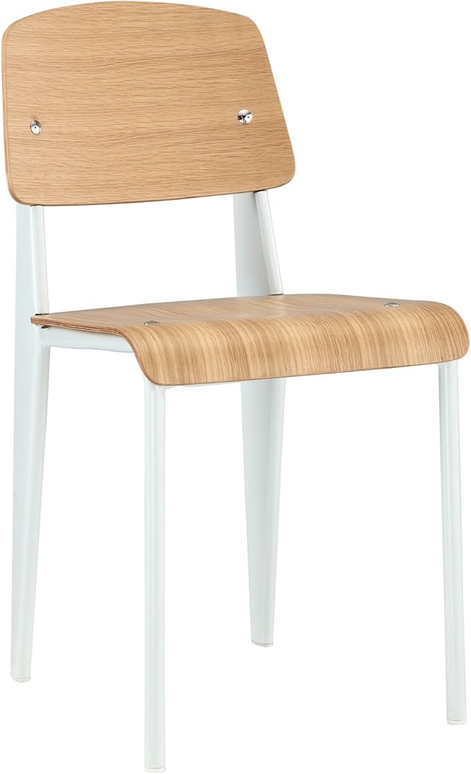 Modway Cabin Modern Wood and Metal Kitchen and Dining Room Chair in Natural White