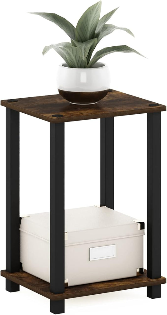Furinno Simplistic 1-Tier End Side Night Stand/Bedside Table with Plastic Poles, Amber Pine/Black