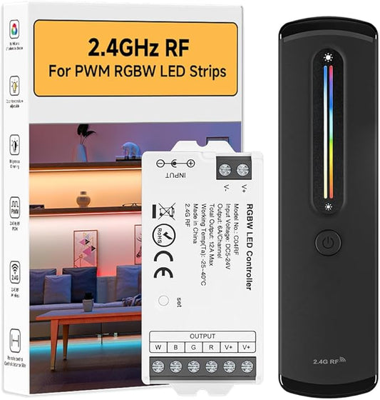 BTF-LIGHTING RC09RFB & C04RF RF 2.4GHz Wireless Tuya Controller Kit Magnetic Wall-Mounted, Dim Brightness/Color,Touch Slide Control for PWM(+ R G B W) 5PIN SMD FCOB RGBW LED Strip DC5V DC12V DC24V