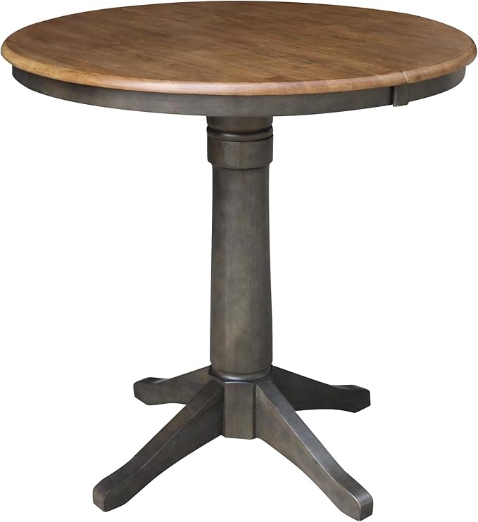 IC INTERNATIONAL CONCEPTS 36" Round Wood Counter Height Dining Table with 12" Leaf in Hickory/Washed Coal