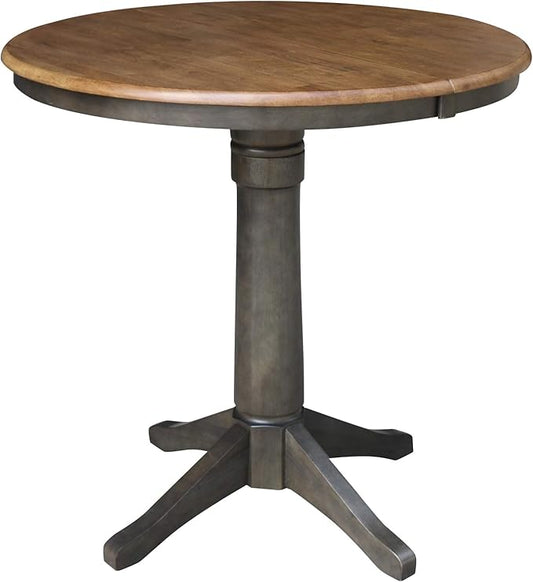 IC INTERNATIONAL CONCEPTS 36" Round Wood Counter Height Dining Table with 12" Leaf in Hickory/Washed Coal