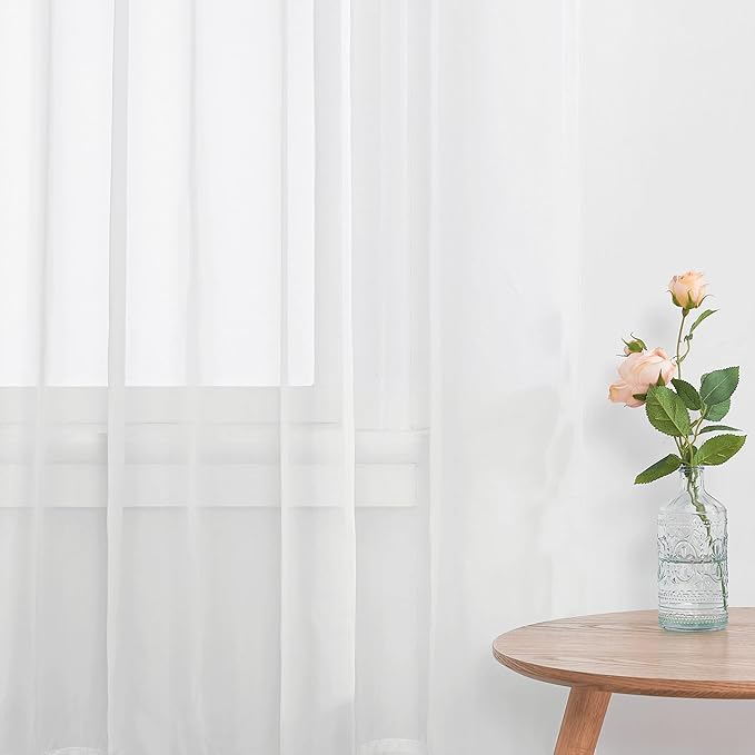 NICETOWN Voile Sheer Window Curtains for Bedroom, Rod Pocket Elegant Airy Sheer Curtains Vertical Drapes for Living Room, W60 x L84, 2 Panels, Ivory